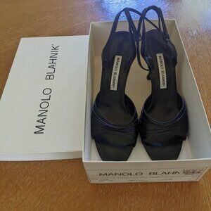 Manolo Blahnik black Strappy heels 37.5--used in very good condition